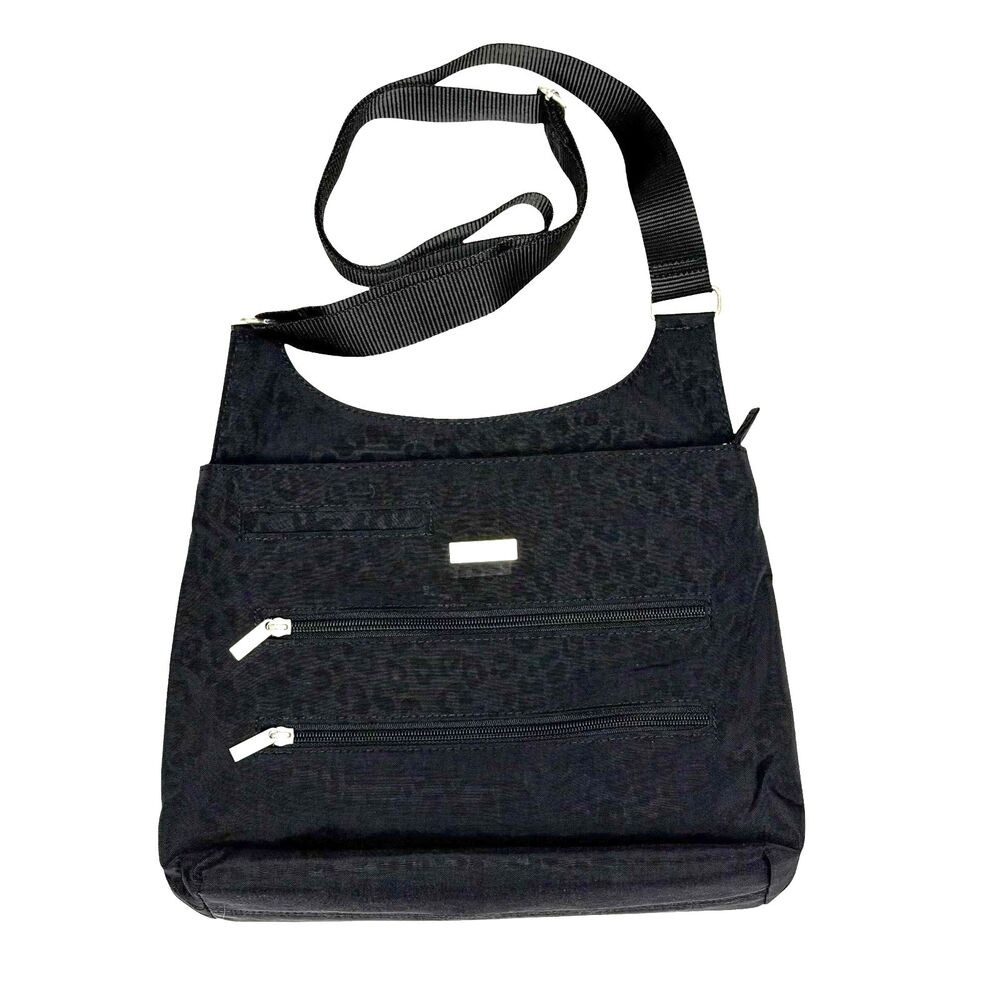 Baggallini Nylon Canvas Purse Travel Bag Crossbody Leopard Black tt